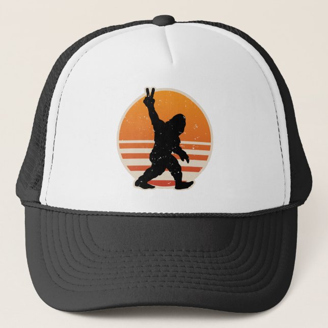 Retro Bigfoot Peace Sign Trucker Hat (Front)