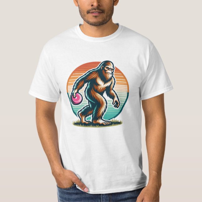 Retro Bigfoot Sasquatch Disc Golf T-Shirt (Front)