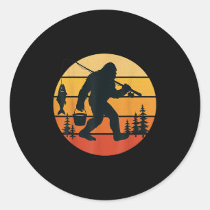 Retro Bigfoot Sasquatch Fishing Funny Gifts Dad Me Classic Round Sticker