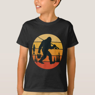 Retro Bigfoot Sasquatch Fishing Funny Gifts Dad Me T-Shirt