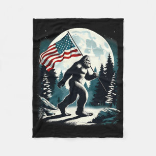 Retro Bigfoot Sasquatch Full Moon Patriotic Americ Fleece Blanket