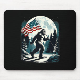 Retro Bigfoot Sasquatch Full Moon Patriotic Americ Mouse Mat