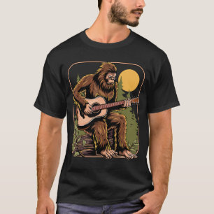 Retro Bigfoot Sasquatch Playing Acoustic Guitar T-Shirt