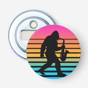 Retro Bigfoot Saxophone Sunset Bottle Opener