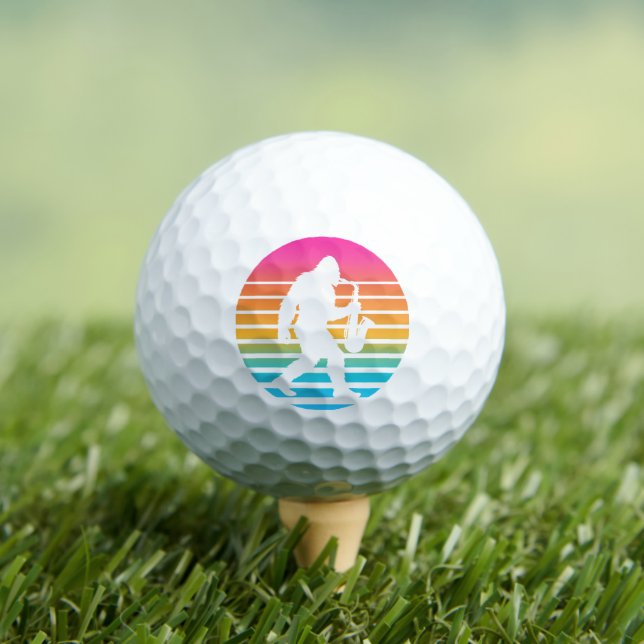 Retro Bigfoot Saxophone Sunset Design Golf Balls (Insitu Tee)