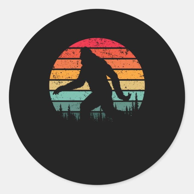 Retro Bigfoot Silhouette Sun Believe! Original 80' Classic Round Sticker (Front)