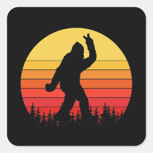 Retro Bigfoot Surfer Believe Dude Square Sticker