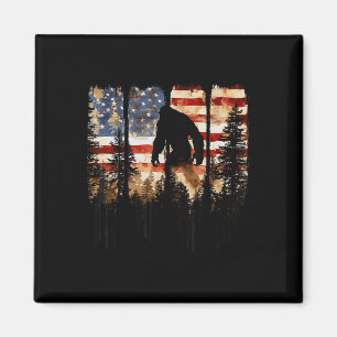 Retro Bigfoot Usa American Flag Independence Day 4 Magnet