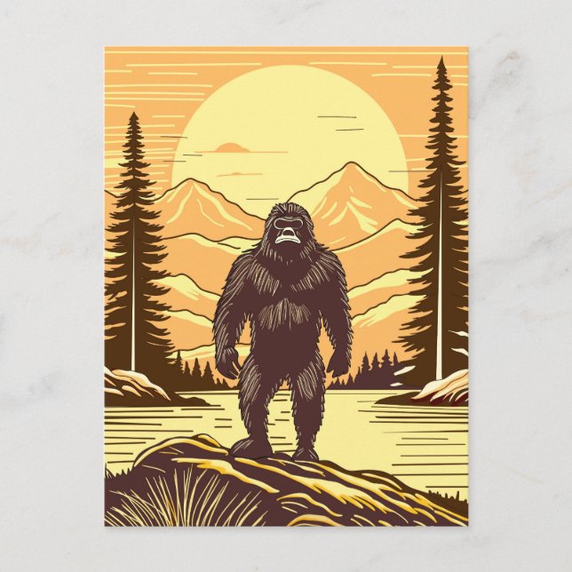 Retro Bigfoot Vintage Sasquatch Mountains   Postcard (Front)
