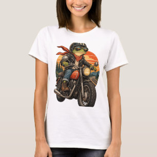 Retro Biker Frog Riding Motorcycle Vintage Sunset T-Shirt