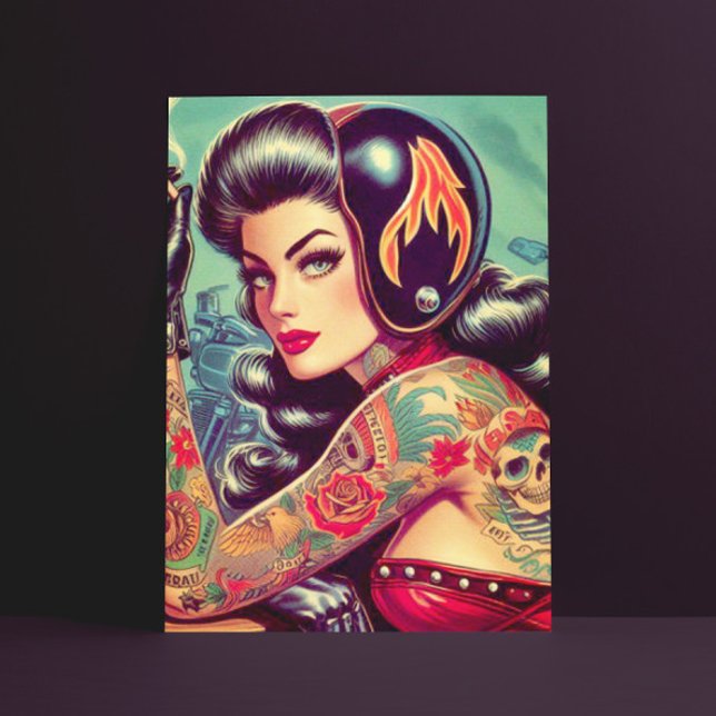 Retro Biker Girl Postcard (Creator Uploaded)
