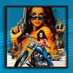Retro Biker Girls Poster