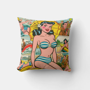 Retro Bikini Girl Summer Comics Cushion