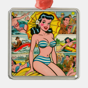 Retro Bikini Girl Summer Comics Metal Tree Decoration