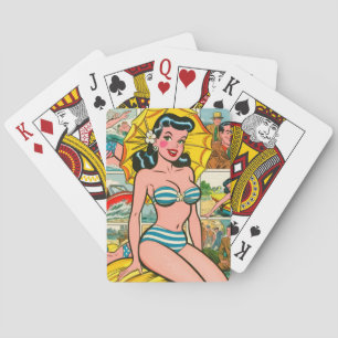 Retro Bikini Girl Summer Comics Playing Cards