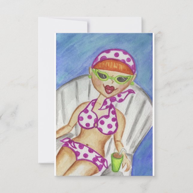 Retro Bikini Summer Pool BBQ Party Invitations (Front)