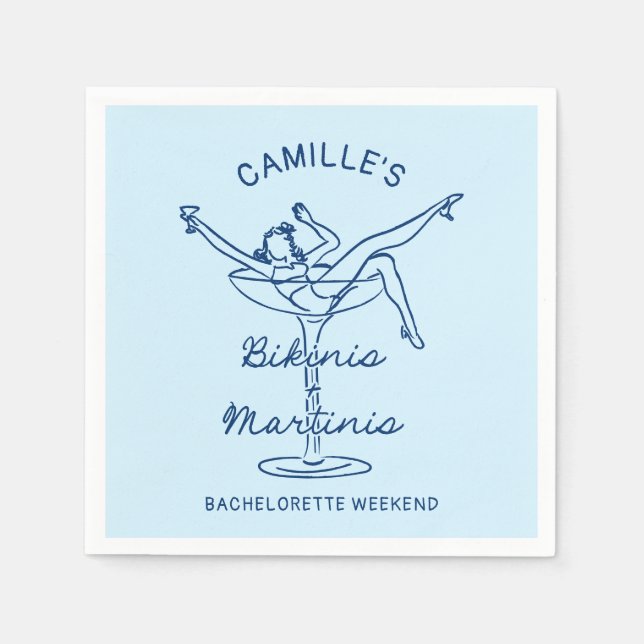 Retro Bikinis and Martinis Bachelorette Weekend Napkin (Front)