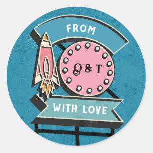 Retro Billboard Sign Wedding  Classic Round Sticke Classic Round Sticker
