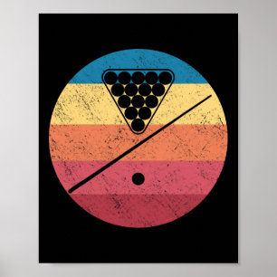 Retro Billiards Cue Stick Pool Table Snooker Pyram Poster