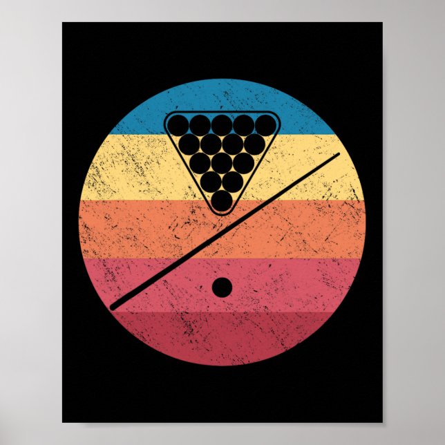 Retro Billiards Cue Stick Pool Table Snooker Pyram Poster (Front)