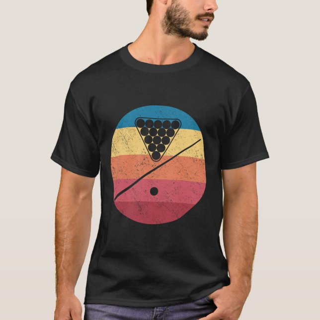 Retro Billiards Cue Stick Pool Table Snooker Pyram T-Shirt (Front)