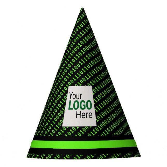 Retro Binary Code Green on Black Programmer's Party Hat (Front)