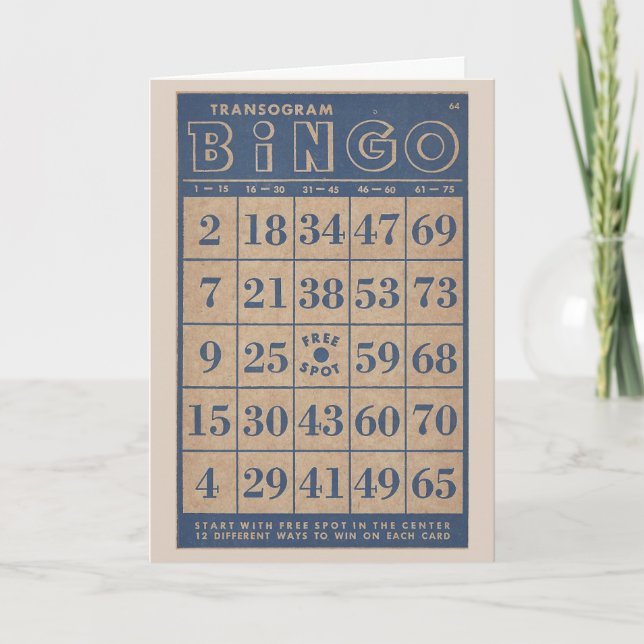 Retro Bingo Card Blue and Tan (Front)