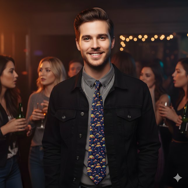 Retro Bioluminescent Mushrooms Tie (Creator Uploaded)