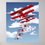 Retro Biplane Poster<br><div class="desc">Vintage biplane art reminiscent of the twenties,  thirties,  forties,  retro art. Formation flight of biplanes in the bright blue sky.</div>