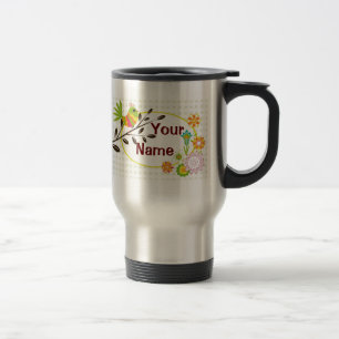 Retro Bird and Flowers Your  Name Mug