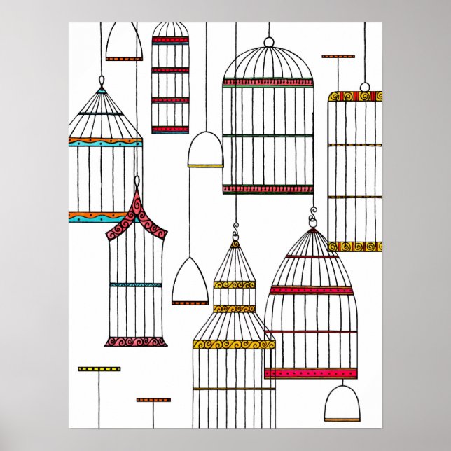 Retro Bird Cages Poster (Front)