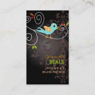 Retro bird on a branch + black + coffee business card