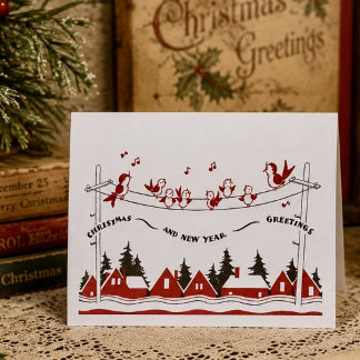 Retro birds Christmas and New Years Card