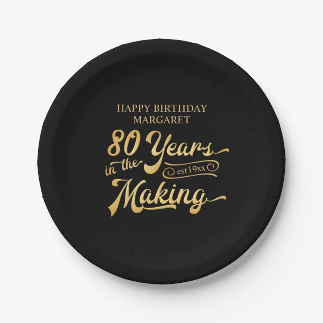 Retro Birthday 80 Years in the Making Personalised Paper Plate (Front)