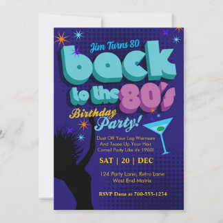 Retro Birthday Back to 80s Neon Birthday Invitation