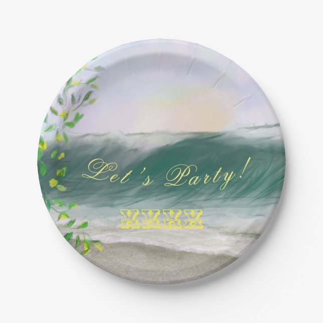 Retro Birthday Beach Picnic Party Paper Plate (Front)