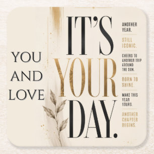 Retro Birthday Bold Editorial Typography style Square Paper Coaster