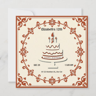 Retro Birthday Cake Card – Vintage Floral Design