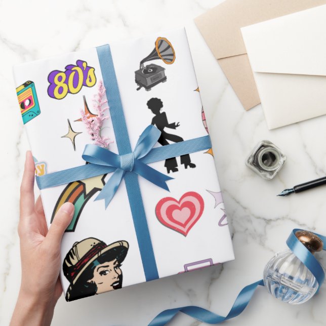 retro birthday gift wrapping paper, family, friend paper (Gifting)