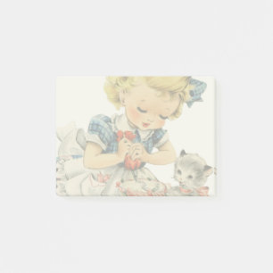 Retro Birthday Girl Cake Cat Children Artwork Post-it Notes