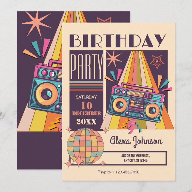 Retro birthday party invitation (Front/Back)
