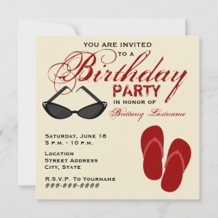 Retro Birthday Party Invite Flip Flops Sunglasses