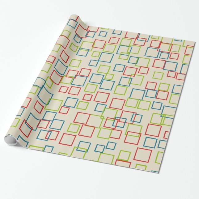 Retro Birthday Party Squares Wrapping Paper (Unrolled)