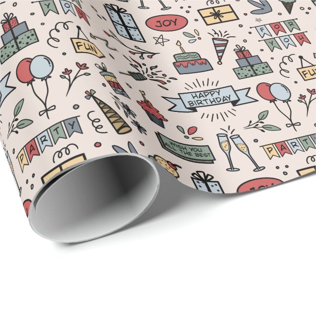 Retro Birthday Pattern Wrapping Paper (Roll Corner)