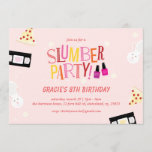 Retro Birthday Slumber Party Invitation<br><div class="desc">This fun retro birthday slumber party invite is perfect for any party! Fun illustrations reflect on watching movies,  eating popcorn and painting nails!</div>