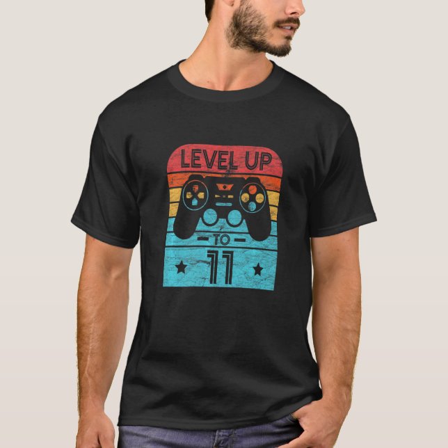 Retro Birthday Video Game 11 Years Old Gamer Level T-Shirt (Front)