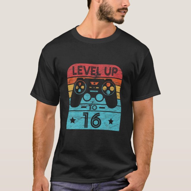 Retro Birthday Video Game 16 Years Old Gamer Level T-Shirt (Front)