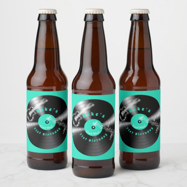  Retro Birthday Vinyl Record Rock Music Guitar   Beer Bottle Label (Bottles)