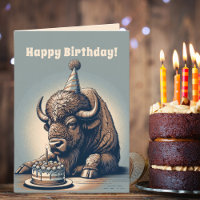 Retro Bison Buffalo Happy Birthday