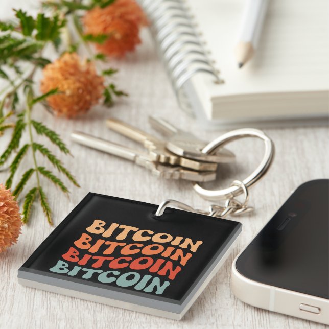 Retro Bitcoin Typography Design Key Ring (Front Right)